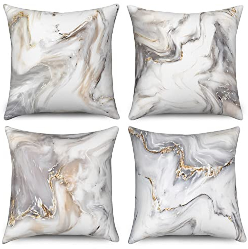 ASDCXZ Örngott marmor 40 x 40 cm set om 4, modern lätt lyxig vit guld marmor textur soffa dekorativa kuddar örngott tvättbar polyester lin textilstoppning örngott