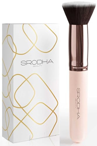 Flat Top Kabuki Foundation Brush By SRODHA Beauty | 3 Piece Kit | Makeup Brush For Face Liquid Foundation Cream and Powder | Perfect For Blending Face Brush | Premium Non Shedding Face Brushes - Pink