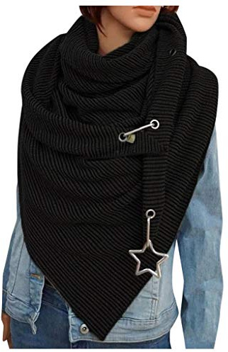Sciarpe e sciarpe da donna, sciarpa triangolare tinta unita, sciarpa triangolare a righe, sciarpa triangolare da donna, inverno, sciarpa triangolare con bottoni, poncho in pile, donna, 2- Nero, Taglia
