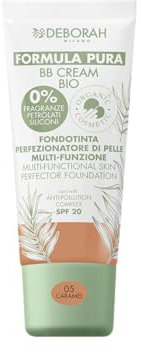 Deborah Milano - BB Cream Formula Pura BIO SPF 20 con Ingredienti Naturali, 05 Caramel, Effetto Nutriente, Antiossidante e Anti-luce Blu, Dona una Pelle Levigata e Nutrita, 30 ml