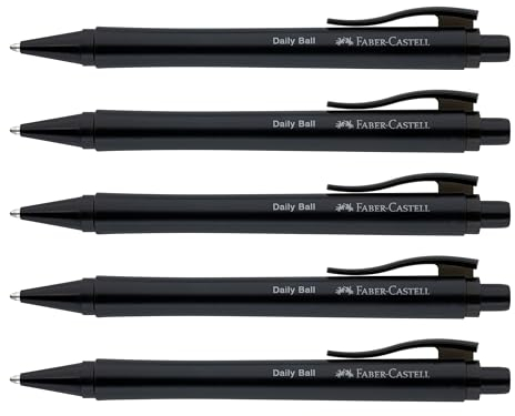 FABER-CASTELL 205202 - Kugelschreiber Daily Ball schwarz, 5 Stück, mit auswechselbarer XB Mine, dokumentenecht