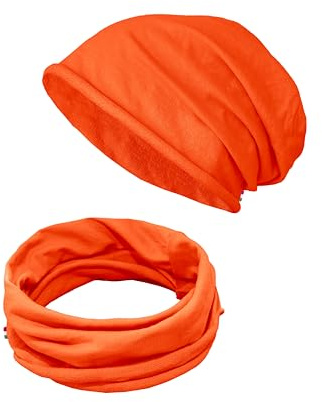 TMK Set di Cappello e Sciarpa per Bambini Scaldacollo e Berretto 100% Cotone cod.1215 (Arancio, 1 Set Per Bambini)