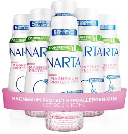 Narta - Déodorant Spray Compressé - Magnesium Protect Hypoallergénique - Lot de 6 x 100 ml