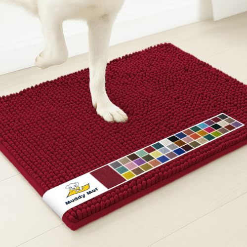 Muddy Mat® | Super Water Absorbent Door Mat Indoor, Microfiber Quick Dry Chenille Entryway Rug, Slip Resistant Front Door Mat, Indoor Mats for Entryway, Machine Washable Pet Rug, Maroon 18x28