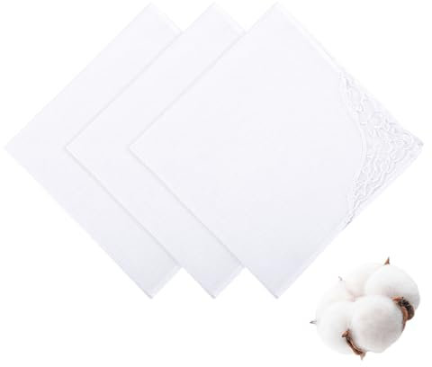 Psyqtsuary 3 Stück Baumwoll Taschentuch Einstecktuch Handtuch Weiß Damen Stofftaschentücher Damen Klein Weiß Taschentücher Weiße Herren Taschentücher mit Spitzen Taschentuch aus Reiner Baumwolle