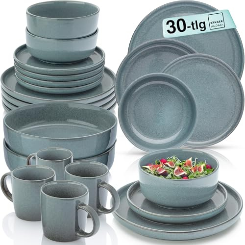 SÄNGER Kairo Ocean | Kombiservice 6 Personen, Teller Set Kaffeebecher Pastaschale 30 tlg, Steingut Geschirr Set spülmaschinen- mikrowellen- kratzfest, Geschirrset aus Steingut | VALUE COLLECTION