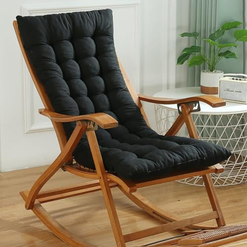 Hochlehner Auflagen 8cm, Gartenstuhlauflagen Hochlehner 120x50 Mit Bändern, Bequeme Sitzauflagen Gartenmöbel, Stuhlauflage Sitzkissen Indoor Outdoor Rückenlehne Auflage(Schwarz)