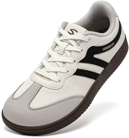 HOBIBEAR Barefoot Shoes Wide Casual Lace Up Retro Fashion Sneakers for Women Men(Beige Black, UK 8)