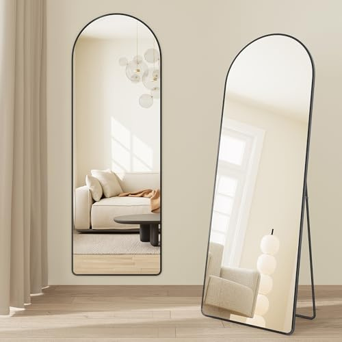 SONGMICS Specchio a Figura Intera, 160 x 50 cm, Specchio da Terra ad Arco con Supporto, Cornice in Lega di Alluminio, Vetro Temperato, Camera da Letto Soggiorno, Nero Inchiostro LFM051BD01