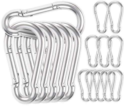 Yonality Moschettoni 6x60 mm, 16 Pezzi Moschettone M6, moschettone a molla in acciaio zincato, per Connessione Rapida e Ganci di Montaggio, Accessori da Campeggio per Tende da Sole