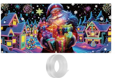 Copertura per garage di Natale, telo per porta di vacanza, decorazione fluorescente UV 4,3 x 1,8 m, copertura per porta del garage festivo per gli amanti del fai da te, decorazione della mia
