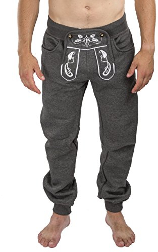 Herren Trachten Jogging Lederhose lang - Jogginghose Bestickt - Trachtenhose - Schöneberger Trachtenlederhose Trachtenläufer Sport (M, Dunkelgrau)