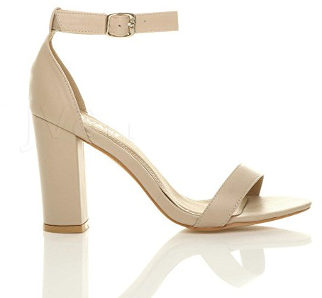 Gizelle Womens Ladies Block high Heel Ankle Strap peep Toe Strappy Sandals Shoes Pumps Party UK Size 3 4 5 6 7 8 (6 UK, Nude Patent)