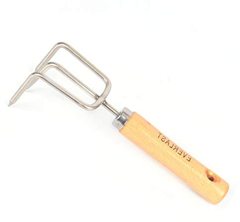 Cabilock Rastrillo De Jardín 1 unid pequeño rastrillo de Acero Inoxidable para jardín pequeño Agarre Firme Mango de Madera Corto cultivador de Herramientas de jardín Fuerte