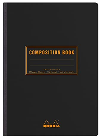 Rhodia 119219C - Heft Softcover Composition Book DIN A5 (14,8x21 cm), 80 Blatt, liniert mit Rand, Clairefontaine Papier weiß 80g, Cover schwarz, 1 Stück