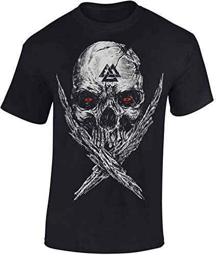 Baddery Vichinghi Maglietta da Uomo - „Valknut Skull“ (Nero XL)