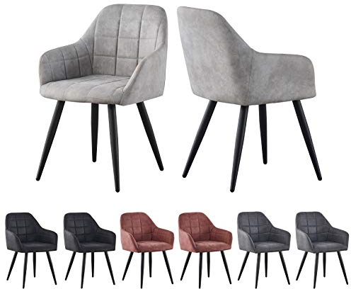 mcc direct 2x Faux Matte Suede Leather Dining Chairs Accent Chairs home & restaurants Adrian (Light Grey)