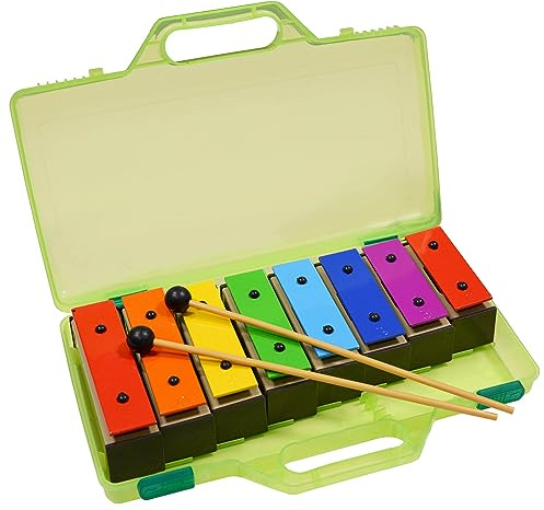 A-Star Colorful Chime Bar Set med 8 Soprano Rainbow Diatonic Klockspel Xylofon i grönt hårt fodral med två vispar - C6 till C7