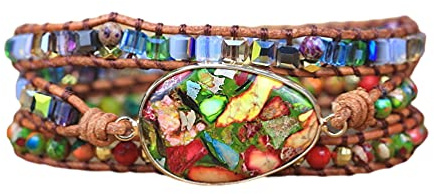 ZOSOJONA Women Wrap Bracelet Boho Natural Jasper Crystal Stone Beads Strand Bracelets (Colored turquoise)