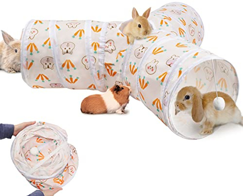 YUEPET Bunny Tunnels 3 Way Play Tubes Collapsible Rabbits Toys Small Animal Hideout for Rabbits Bunny Guinea Pigs Chinchilla Sugar Glider