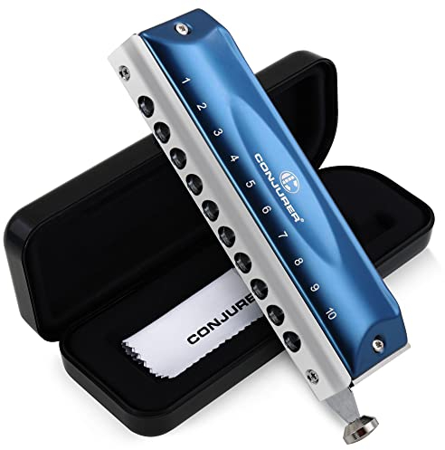 Conjurer Chromatische Mundharmonika C-Dur 10-Loch Harp Profiinstrument Harmonika Kinder& Anfänger Fortgeschrittene, Chromatic Harmonica mit Hervorragender Klang, 1040 C Dur, Blau