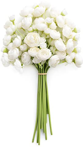 Ling's moment Ranunculus Artificial Flower, Faux Silk Mini Ranunculus Flowers for DIY Bouquet, Bulk Fake Wedding Filler Flowers for Centerpieces Arrangements Bridal Shower Decorations, Ivory White