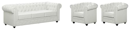 Vente-unique - Conjunto sofá y sillón 5 plazas Chesterfield - Piel sintética - Blanco
