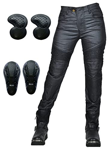 SHAIYOU Womens Motorcycle Trousers,Waterproof Ladies Motorbike Protective Coated Pants Armoured Riding Motocross Stretch Racing Jeans with 4 Removable Armour (A,M)