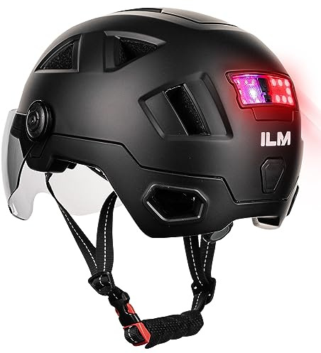 ILM Smart Adult Bike Helmet with Automatic G-Sensor Turn Signal & Brake Warning LED Light Control, Road Cycling Bicycle Helmets for Men Women E3-12LS Matte Black XX-Large