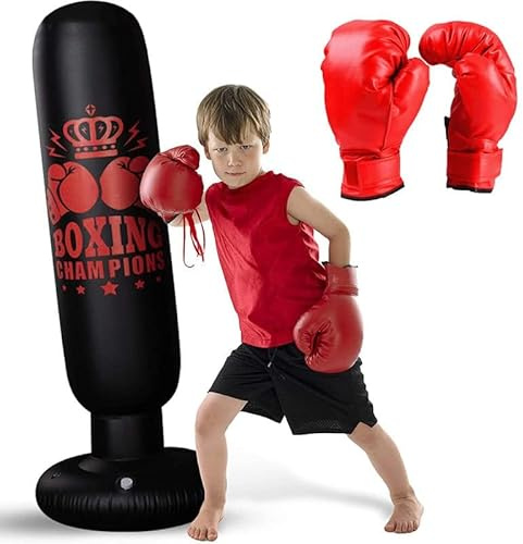 Sacco da boxe gonfiabile, 160 cm, per bambini, con guantoni da boxe, rimbalzo immediato, per pratica pugilato, pugni, karate taekwondo