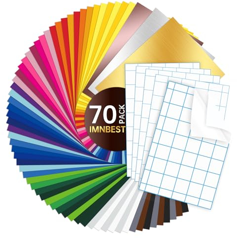 70 Stück Vinylfolie Plotter Selbstklebend,65Stück Selbstklebende Folie+ 5 Blätter Transferfolie Plotter für Cricut, Partydekoration, Aufkleber, Bastelschneider, Autoaufkleber(28 Farben) (70)