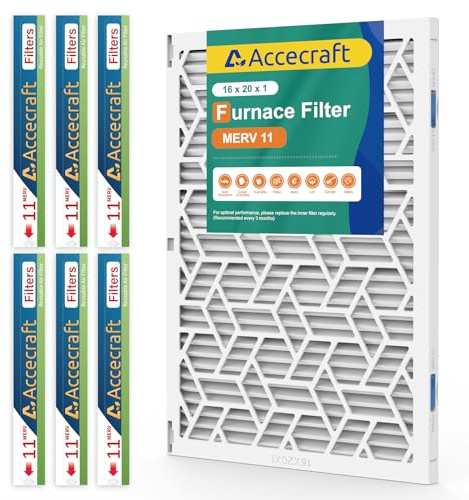 Accecraft 16 x 20 x 1 luftfiltersats, 1 återanvändbar ABS-ram med 6-pack MERV 11 djup veckad ugn filtermedia, kostnadseffektiv veckad AC/HVAC ugnsfilter förbättrad luftkvalitet (1 ram + 6 filtermedia)