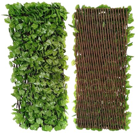 FACULX Pantalla de privacidad expandible para balcón, patio al aire libre, panel decorativo de valla de hiedra sintética, setos artificiales