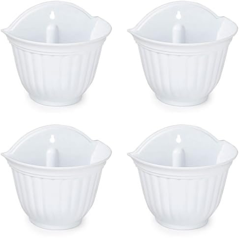 Tradineur - Set di 4 vasi da fiori in plastica per parete, vaso da appendere, vaso per piante, fiori, balcone, veranda, casa, fabbricato in Spagna, bianco, 26 x 29,5 x 19 cm