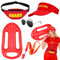 SelfTek Lifeguard Kostüm für Damen und Herren, Rettungsschwimmer Kostüm Set Baywatch Kostüm, Rettungsboje, Zubehör, Rot, Verstellbare Sonnenschutz Hut für Karneval Halloween