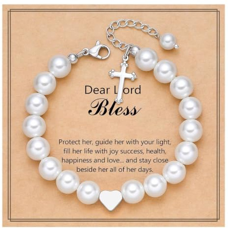 Doraler Christian Gifts,Cross Bracelet Baptism Gift Christian Catholic Religious Natural Stone Bead Bracelet Inspirational Birthday Gifts for Her Him Women Men Boy Girls