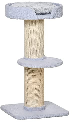 PawHut Árbol Rascador para Gatos - Torre de 3 Niveles con Nido y Poste de Sisal 45x45x91 cm Azul Claro