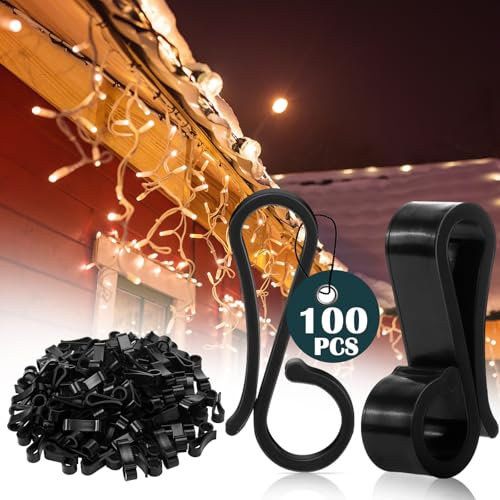 Namalu 100 Pcs Christmas Light Clips Gutter Clips for Hanging Outdoor Lights Plastic Weatherproof Gutter Hooks Hanging String Lamp Holder Mount to Shingles for Halloween Xmas Tree Decor (Black)