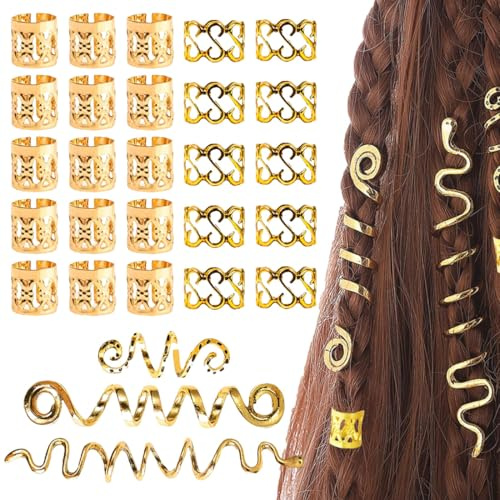 28 Pezzi Dreadlock Perline Clip a Spirale, Dreadlock Perline Clip a Spirale per Capelli Accessori Decorazione per Treccia, Per Uomini e Donne (Oro)