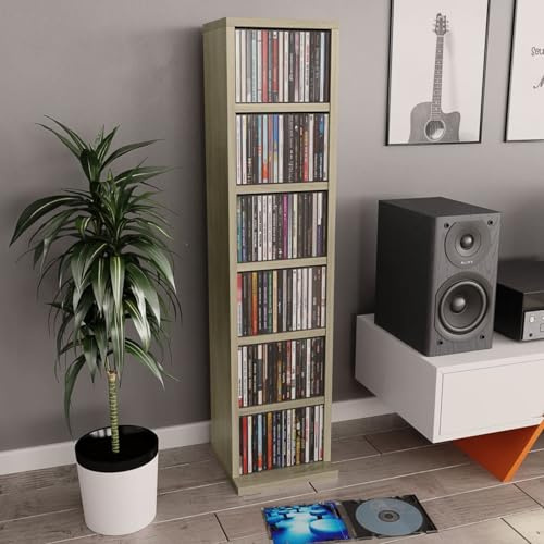 Azzrora DVVD-hylla, CD-hylla, CD-förvaring, DVD-hylla stående, CD-stativ, CD-skåp Sonoma-ek 21 x 20 x 88 cm trä