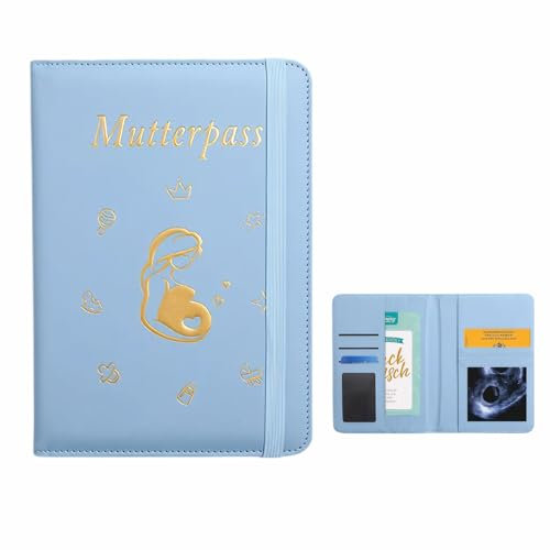 1 Packung Mutterpasshülle Mutterpass Hülle Mutterpass Reisepasshülle mit 8 Fächern Zur Aufbewahrung Von Versicherungskarten, Ultraschallfotos und Impfbescheinigungen Mutterpasshülle (Hellblau)