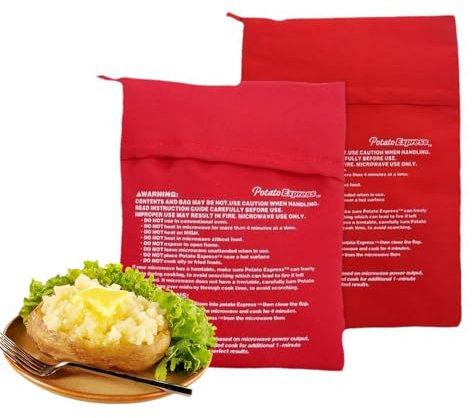 YiJPXinADZ 2-Pack Reusable Microwave Potato Bags, Red Baked Potato Cooker for Quick Even Heating, Durable & Washable Kitchen Accessories