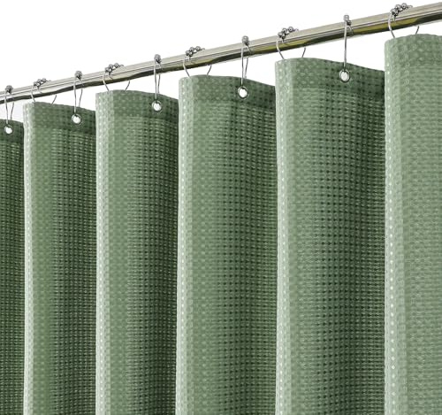 meioro Salbei Grüner Duschvorhang, Anti Schimmel Wasserdicht und Trocknet Schnell Duschvorhänge, Waffel Schwere Textil Stoff Shower Curtain mit 12 Ringen, 180 x 180cm Luxus Duschrollo für Badewanne