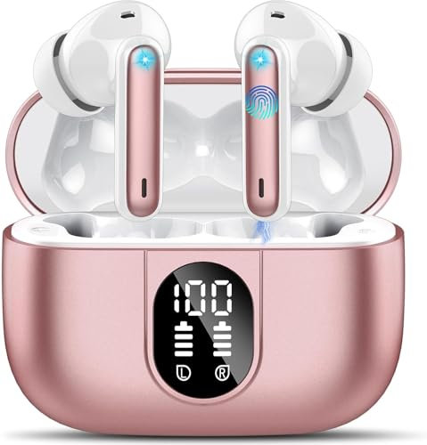 Wireless Earbuds, Bluetooth 5.3 Headphones In Ear with 4 ENC Noise Cancelling Mic, 40H Playtime Bluetooth Earphones, Mini Deep Bass Stereo Ear Buds, IP7 Waterproof Wireless Headphones, LED Display