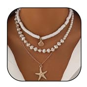 YANCHUN Boho Layered Starfish Necklace Vintage Puka Shell Collar Necklace Chain for Women Summer Accessories