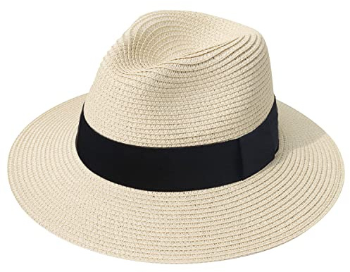 DRESHOW Mujeres Sombrero de Panamá Sombreros de Paja Sombrero de Verano Sombrero de Playa Fedora Sombrero