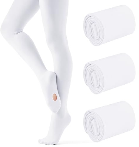 Cooraby 3 Pairs Girls Ballet Dance Tights Transition Tights Convertible Dance Leggings 6-14Y
