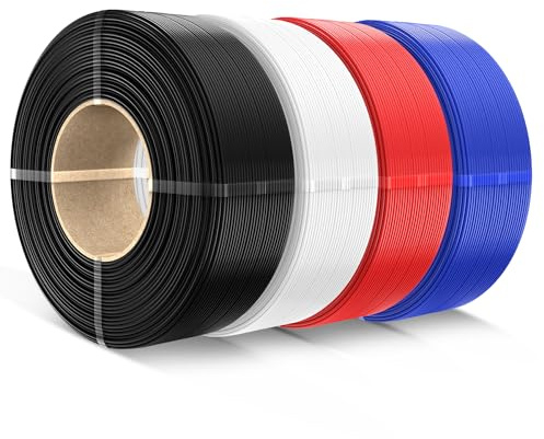SUNLU PLA filamento refill 1,75mm,per Bamboo e filamento per stampante 3D SUNLU PLA di terza generazione, bobine riutilizzabili,1 kg per bobina, confezione da 4 (Nero+Bianco+Rosso+Klein blue)