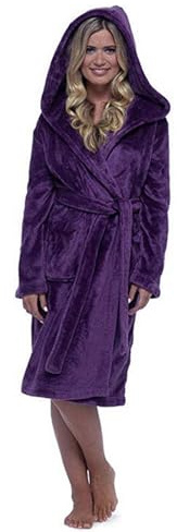 Flodxo Womens Dressing Gown with Hood Lightweight Fluffy Long Bathrobe Plus Size Fleece Hooded Winter Bath Robe Warm and Cosy Housecoat with Pockets Sleepwear Ladies Dressing Gown Purple L