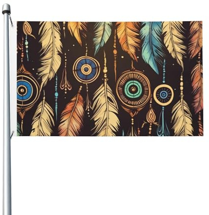 Trädgårdsflagga 90 x 150 cm, vintage etnisk tribalfjäder blekningsbeständiga piratflaggor livliga färger vimpel banderoller för bostäder souvenir hem
